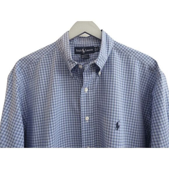 Ralph Lauren Blue White Check Yarmouth Dress Polo Pony Shirt Button Down 16.5 - Picture 2 of 4